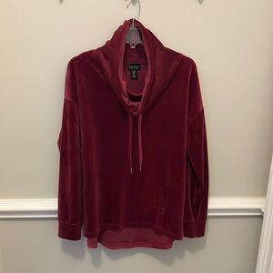 Nicole Miller Burgundy Cowl Neck Sweater Velour Pullover